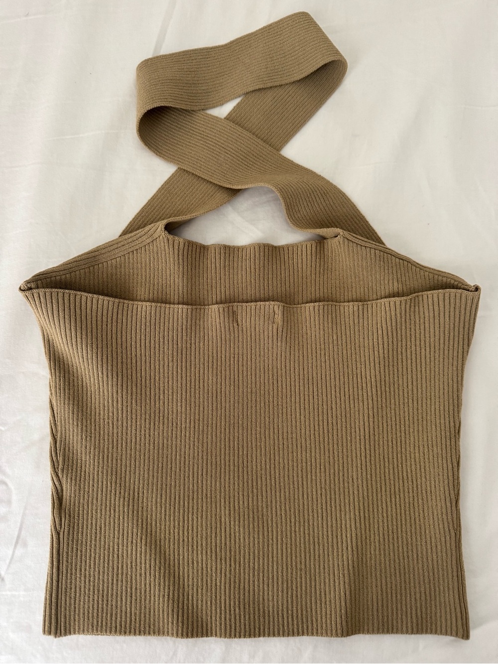 NBD Yvette Revolve Cross-Neck Ribbed Halter Tank Top in Tan NWOT Size Small - Picture 4 of 5